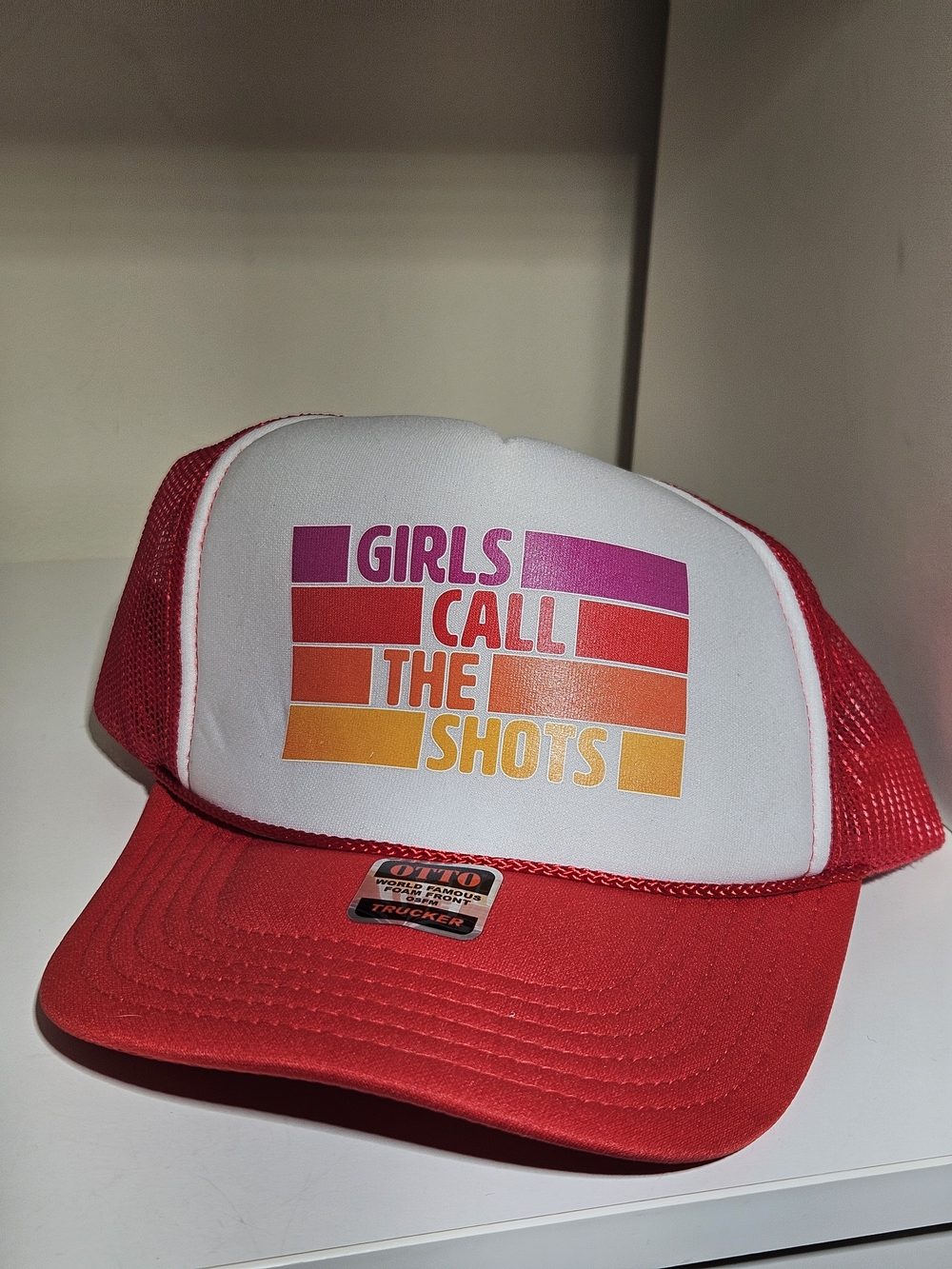 Girls Call The Shots Trucker Hat Red One Size Adjustable Mesh Back